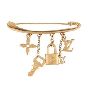 Louis Vuitton Gold Charm Brooch with Key and Lock